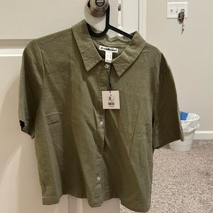 Army Green Button Crop Top